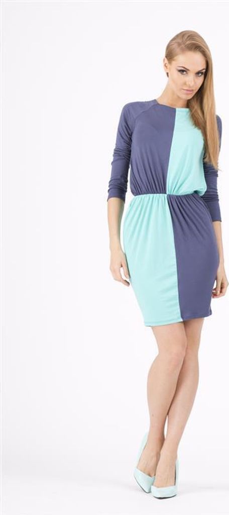 Damen Kleid 2 Farbig Mini-Kleid Tunika Muster; Mintgrün/Grafit/XL/XXL 42/44