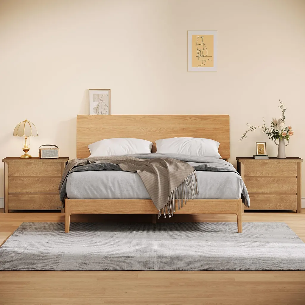 Table de Nuit Rustique avec 3 Tiroirs Spacieux, Rangement Bois Brun - 7
