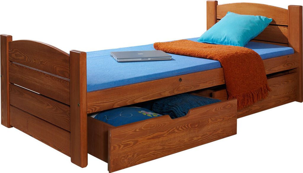 MIRJAN24 Jugendbett Ganti 90, Stilvoll Einzelbett, Bett mit Bettschubladen, Jugendzimmer Möbel (Farbe: Erle)