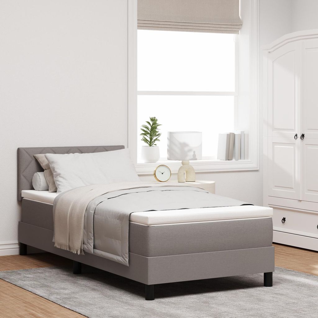 Möbel LED Polsterbett Boxspringbett mit Matratze Taupe 90x190 cm Stoff - Bettrahmen - Klassische Betten Neu202523216
