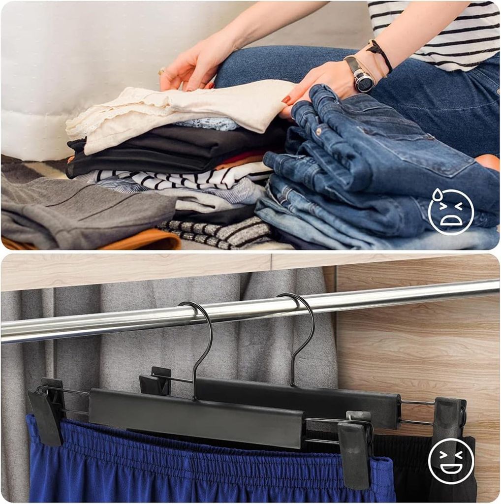 LATRAT 20 Stück Kleiderbügel für Hosen, Rockbügel, mit 2 verstellbaren Antirutsch-Clips, 360° drehbaren Haken, für Hosen, Röcke, Socken, Unt...