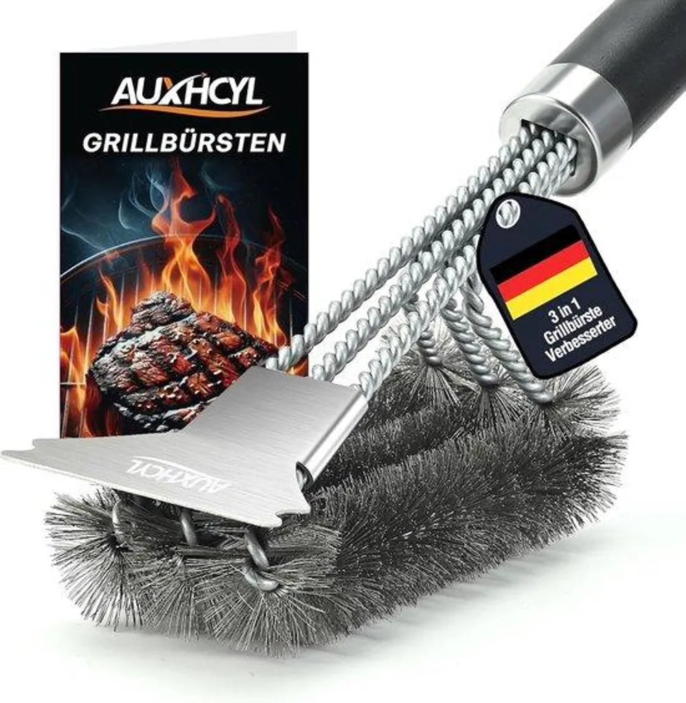 Brosse de nettoyage barbecue 45 cm avec tête triple action efficace