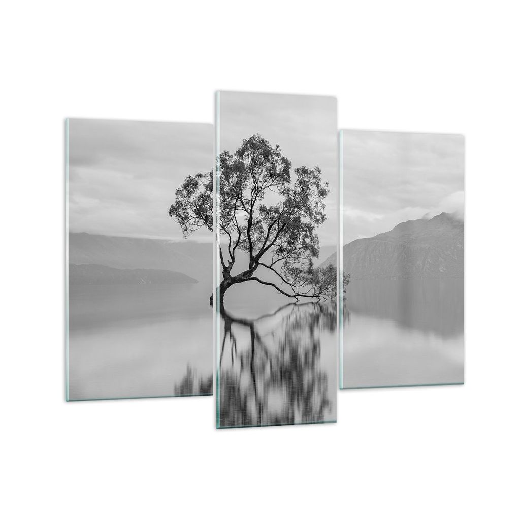 Bilder auf glas - 3 Teile - Baum Symmetrie See - 130x100cm - Glasbilder - Wandbilder - Bilder - zum Aufhängen bereit - Wanddekoration aus Glas - G...