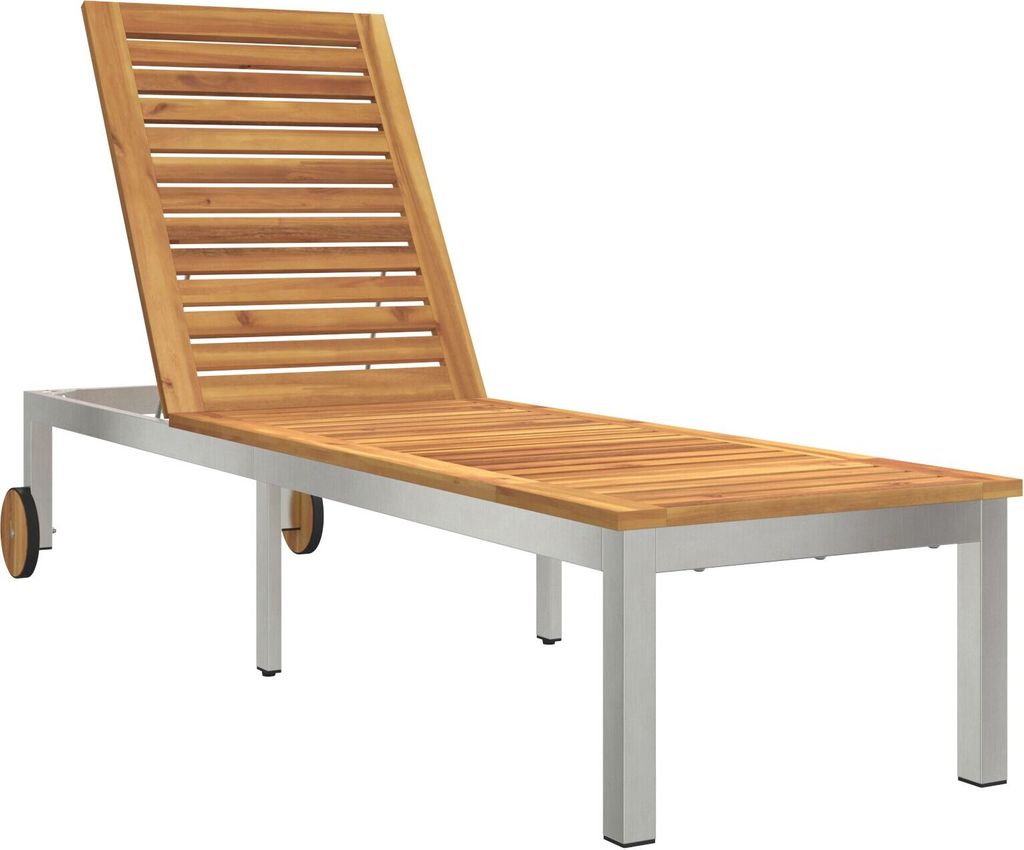 Möbel Sonnenliege mit Rädern 207x58x35 cm aus massivem Akazienholz und Edelstahl - Gartenliegen 42006195