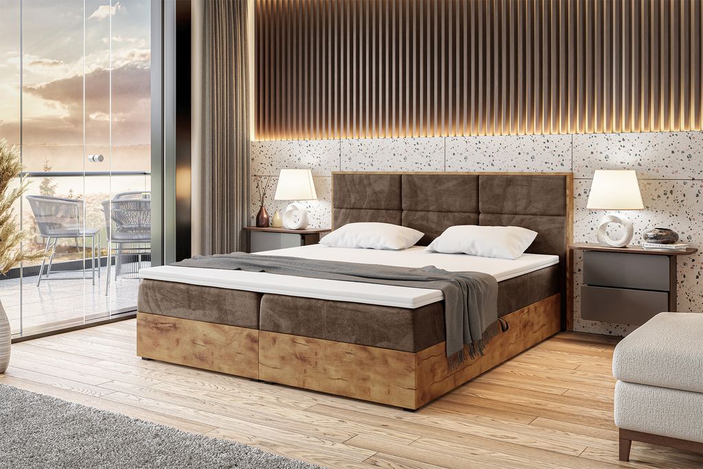 MEBLINI Boxspringbett mit Bettkasten - Gepolstert Doppelbett mit Matratze und Topper - Polsterbett mit Stauraum - Bett mit Kopfteil - Stauraumbett ...