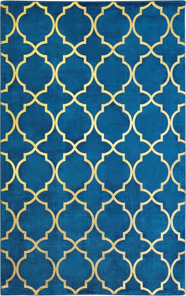 BELIANI Teppich Marineblau Viskose 140 x 200 cm Marokkanisches Muster in Gold Kurzflor Rechteckig Baumwoll-Unterseite Glamour Look