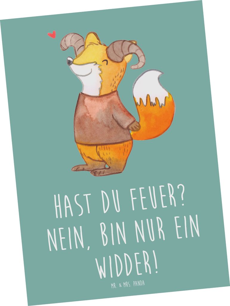Mr. & Mrs. Panda Postkarte Widder Feuer - Meeresbrise - Geschenk, Sternzeichen, Geschenke Astrologie, Postkarten, persönliche Stärken, Grußkarte...