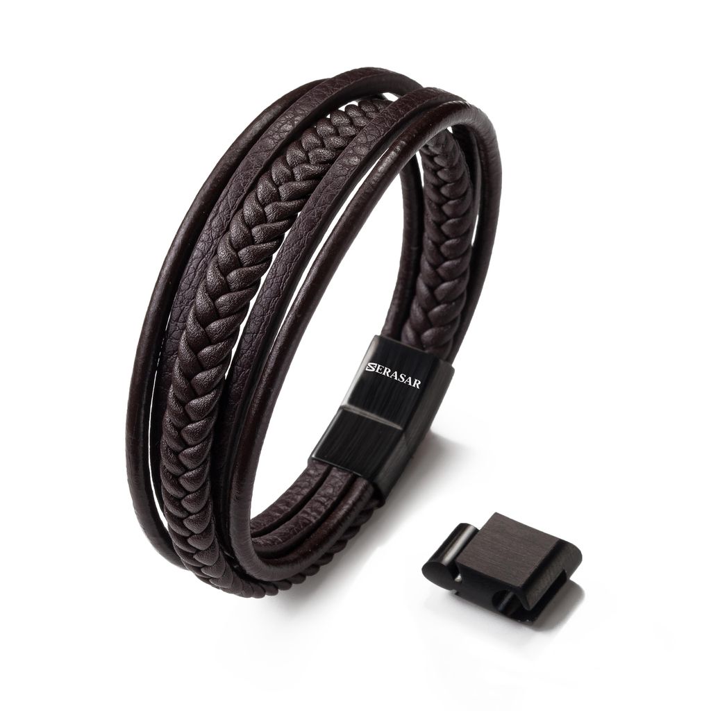 SERASAR | Bracelet premium en cuir véritable pour hommes Image du produit 