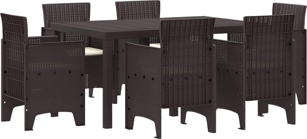 (Robust Möbel) Garten Essgruppe - elegantes Design - Sitzgruppe/Tisch+ Stuhl - 7 pcs Braun Polt Rattan - Terassenmöbel DEMöbel791847