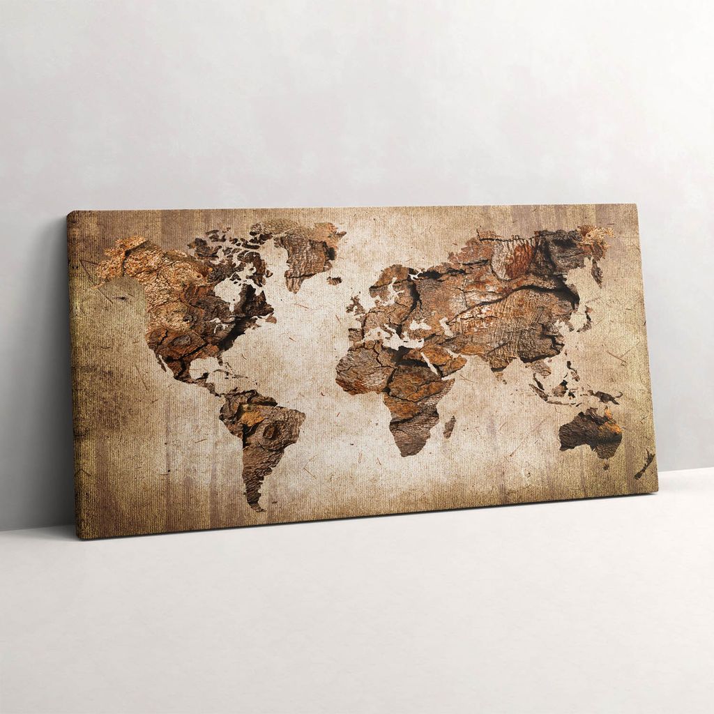 Weltkarte aus Holz – Leinwandbild Wandbild – 140x70 cm – Leinwandbilder – Wandbilder – Schlafzimmer – Flur