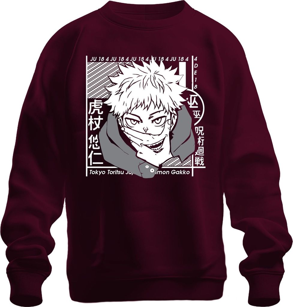 Jujutsu Kaisen Itadori Yuji Anime Manga Fan Geschenk Cosplay Uni Sweatshirt Pullover, Burgundy, XXL