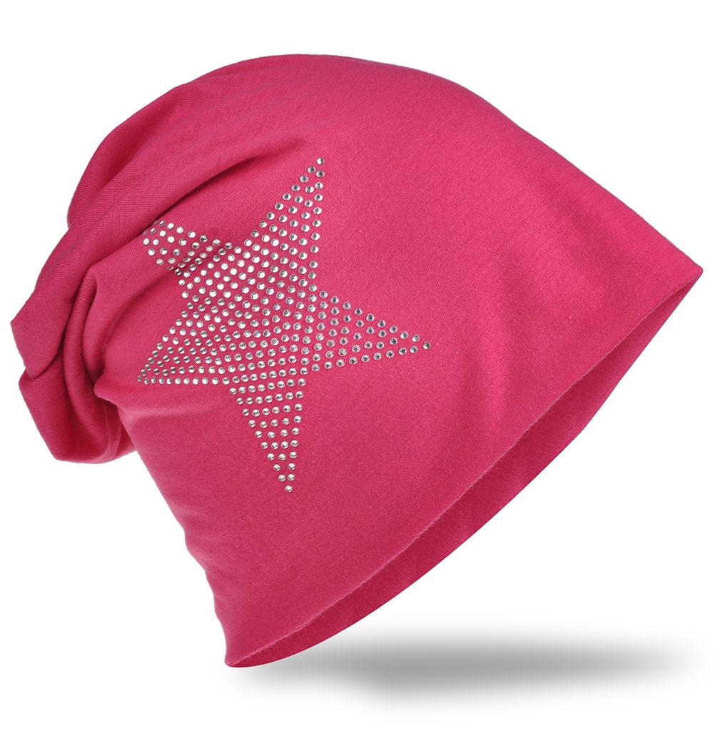 Beanie Muetze Strass Stern Pink