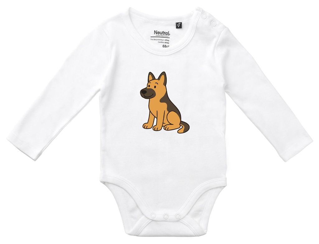 Huuraa Baby Body Deutscher Schäferhund Schäfi Comic 68 White Baumwolle Fairtrade Langarmbody Geschenkidee