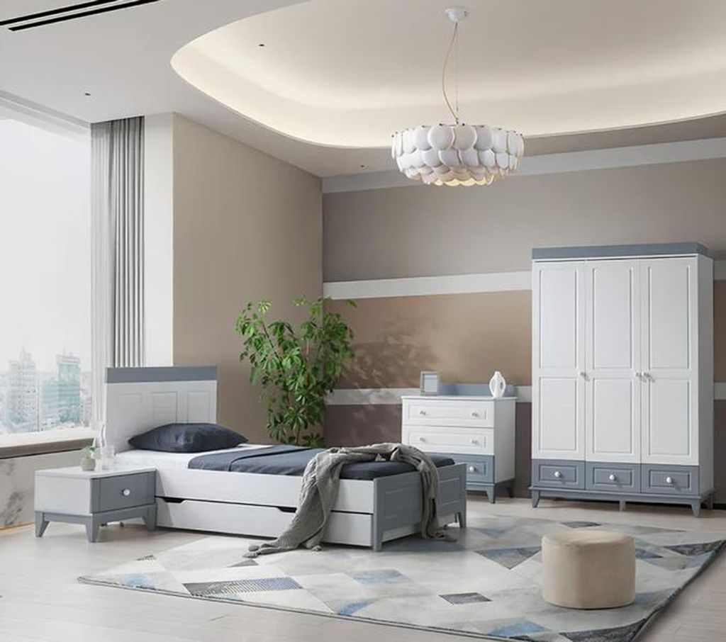 Modernes Kinderzimmer Set mit Bett Nachttisch Kommode und Kleiderschrank Elegant