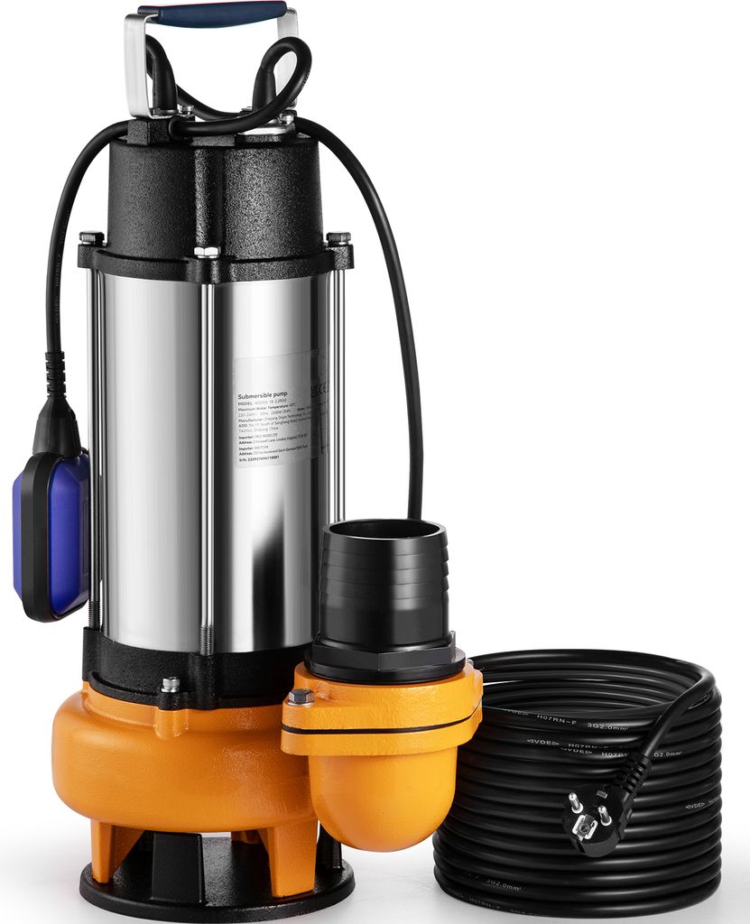 SucceBuy Unterwasserpumpe, 2200W 60000L/H, 10m Kabel, automatischer Schwimmerschalter, Edelstahl, für schmutziges/reines Wasser, Entwässerung von...