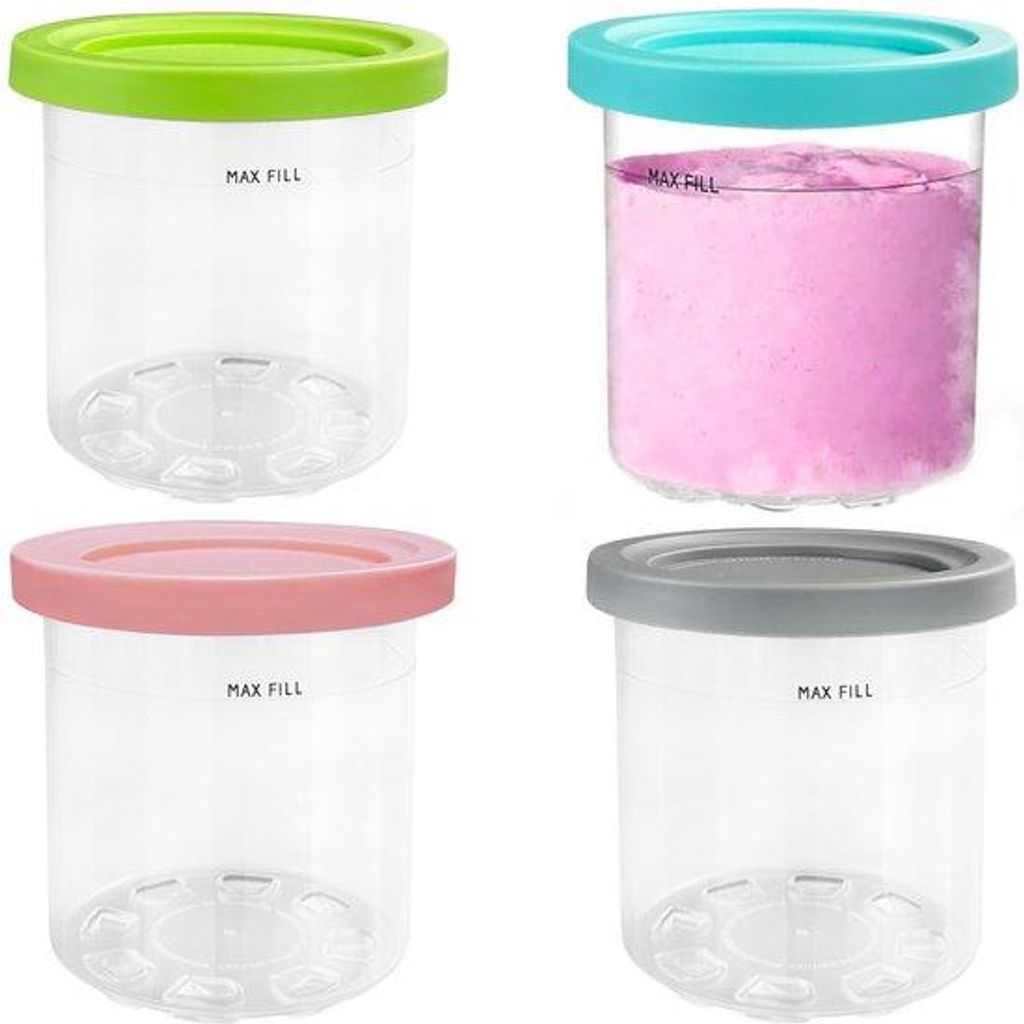 Set aus 4 Eismelkgläsern mit PE-Deckeln, BPA-frei, kompatibel mit Eismaschinen, Eismelkgläser 1000 ml, Geschirrspülerfest, für Ninja, NC299AM u...