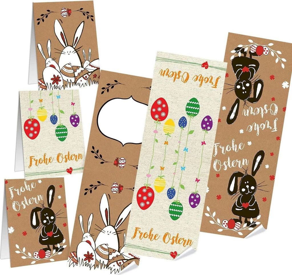3 x 10 bunte Osteraufkleber - 7,2 x 21 cm - Aufkleber Set FROHE OSTERN