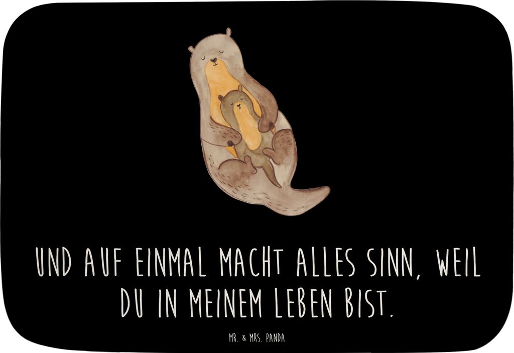 Mr. & Mrs. Panda Badezimmerteppich Otter Kind - Schwarz - Geschenk, Baby, Geburt, Familie, Mama, badezimmer läufer, Badvorleger, Fischotter, dusch...