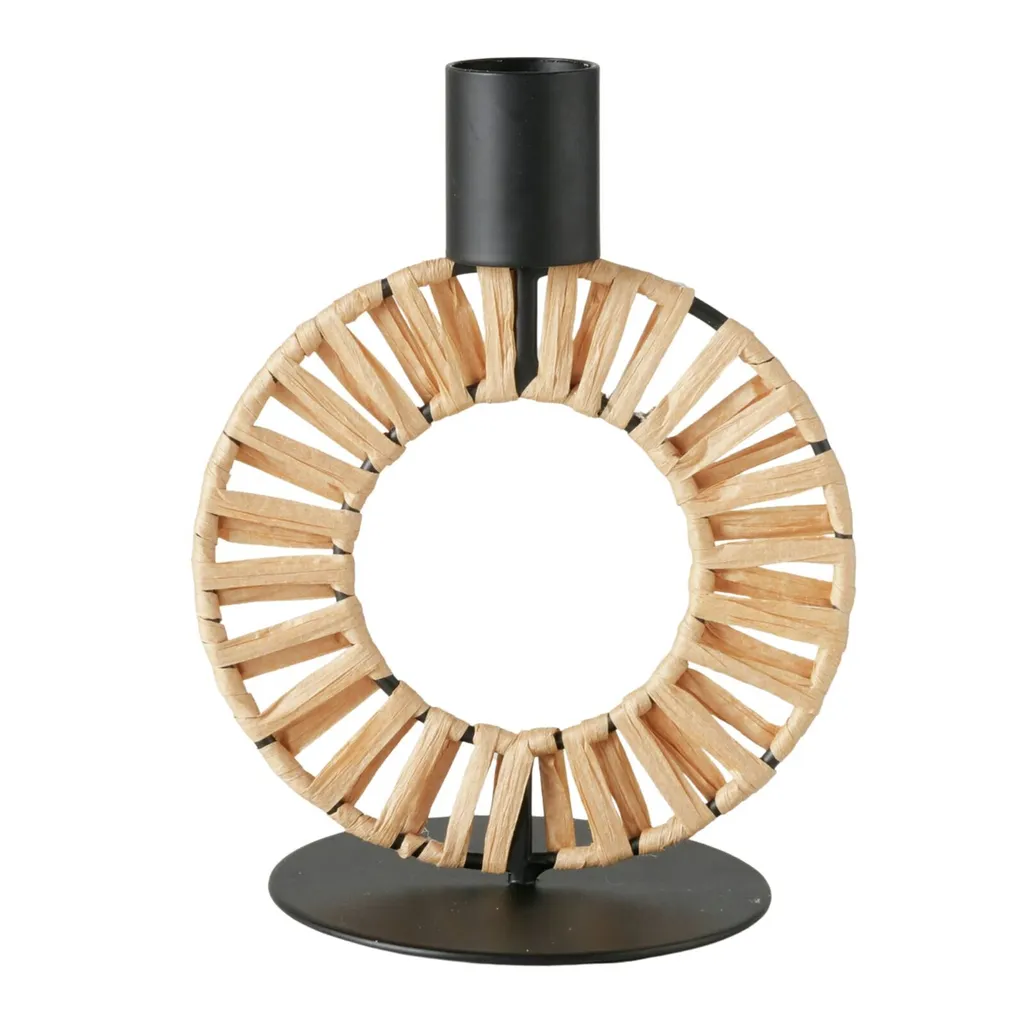 Portacandele Design TOKE 16cm Metallo e Paglia | Arredo Casa Chic