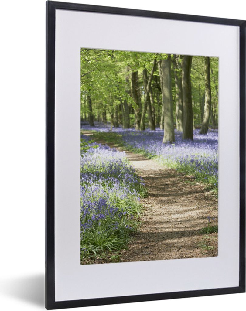 MuchoWow MuchoWow Gerahmtes Poster Wald - Weg - Blumen - Lila - Grün - Natur 30x40 cm - Poster mit zchwarzem Bilderrahmen - Wandposter Schlafz...
