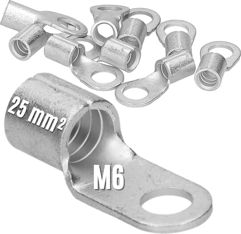 10 Stück Kalitec Q25-6 Quetschkabelschuh 25mm² M6 I Unisoliert I Dornpressung I Für mehr-, fein- und feinstdrähtige Leiter I Kabelschuh 25mm² ...