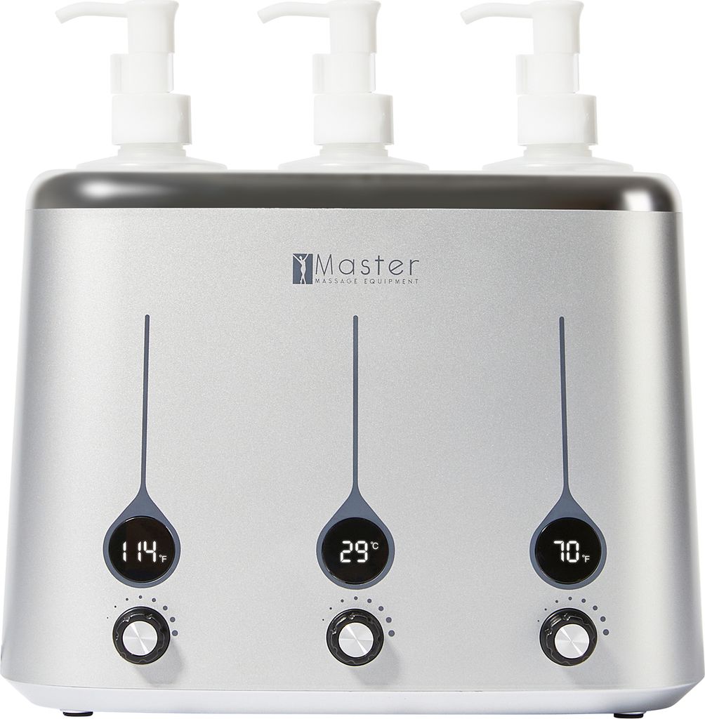 Master Massage Gen-II 3-Ölflaschen Erwärmer mit Temperaturregler LED Display für Massageöl Lotion inkl. 3 x Spenderflasche
