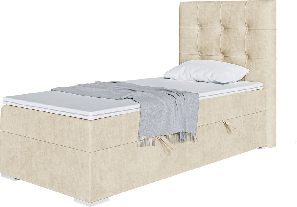MEBLINI Boxspringbett mit Bettkasten - Gepolstert Einzelbett mit Matratze und Topper - Polsterbett mit Stauraum - Bett mit Kopfteil - Stauraumbett ...