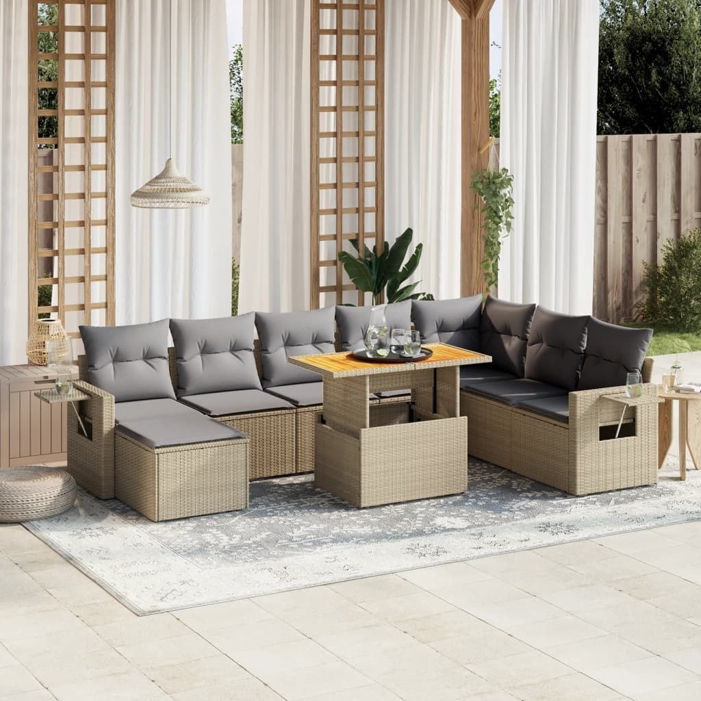 Maison Exclusive - 9-tlg. Garten-Sofagarnitur mit Kissen Beige Poly Rattan