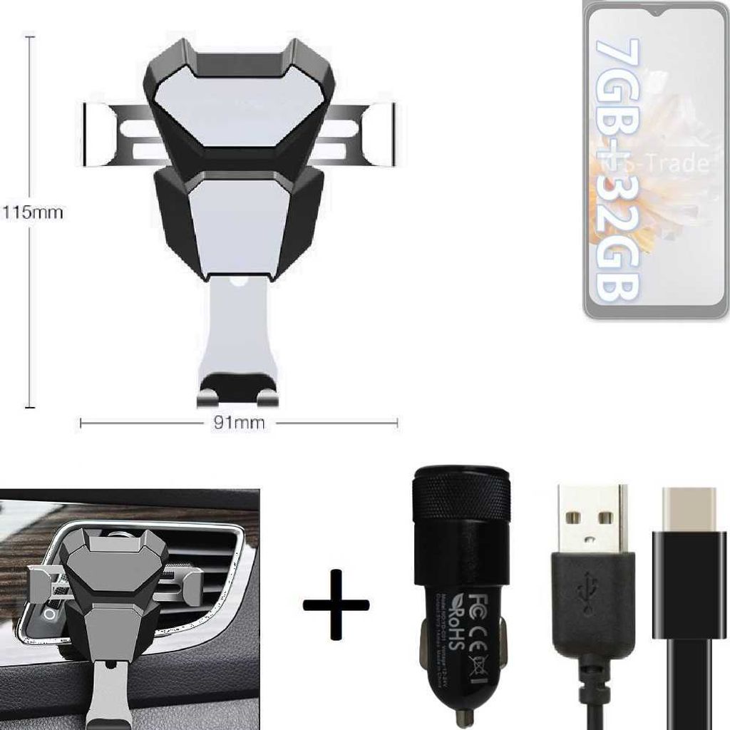K-S-Trade Lüftungsschlitz Halterung kompatibel mit Blackview Oscal C30 Lüftungshalterung Lüftungsgitter schwarz-silber Auto-Halterung Smartphone
