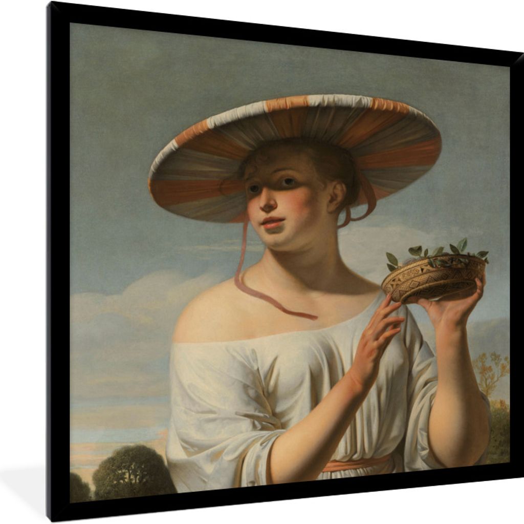 MuchoWow® Gerahmtes Poster Mädchen mit breitem Hut - Produktbild 