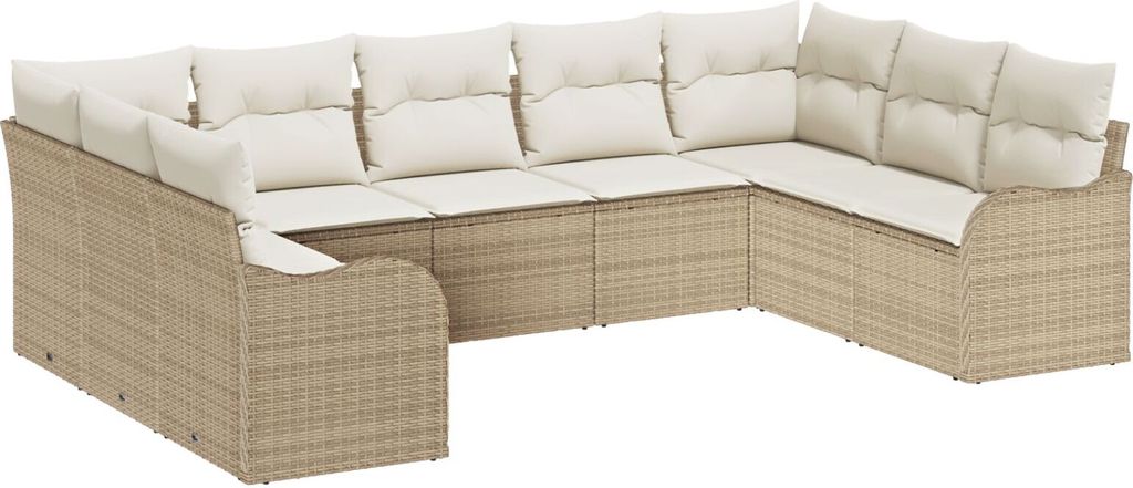 Möbel 9-teiliges Garten-Sofaset mit Kissen in Beige Poly Rattan, 2-Sitzer Garten-Sofa mit Kissen in Beige Poly Rattan - Gartensofas 3345861