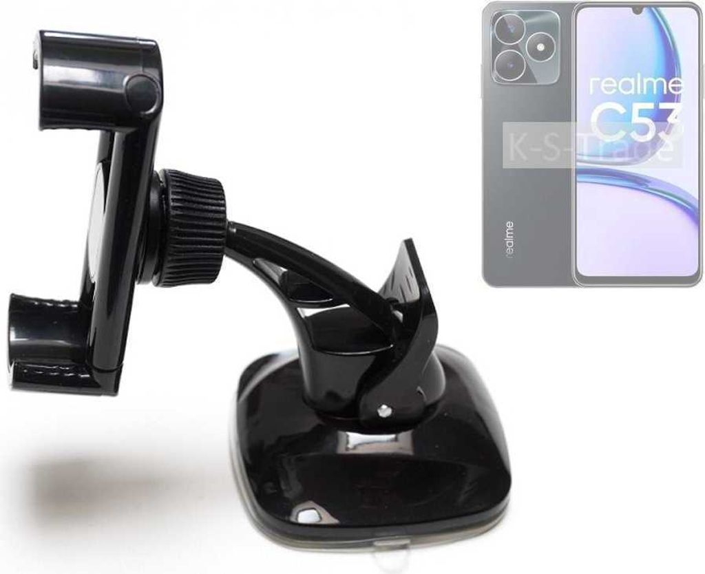 K-S-Trade kompakte Handy-Halterung Windschutzscheibe kompatibel mit Realme C53 Armaturenbrett schwarz Autohalterung KFZ Halter Scheiben-Halterung