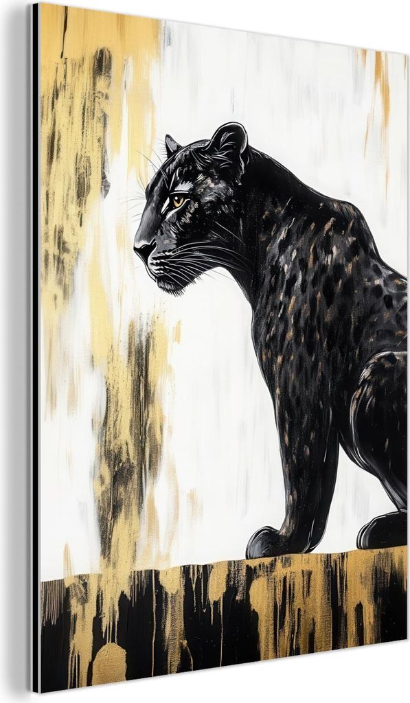 MuchoWow Wanddekoration Metall Metallbild Wandkunst 30x40 cm Panther - Schwarz - Abstrakt - Gold MuchoWow Aluminium Gemälde - Bilder
