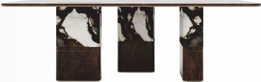 Casa Padrino Luxus Esstisch Dunkelbraun / Schwarz / Weiß / Messing 240 cm - Esszimmer Möbel