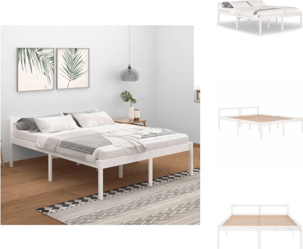 vidaXL Seniorenbett Weiß 160x200 cm Massivholz Kiefer - Betten & Bettgestelle