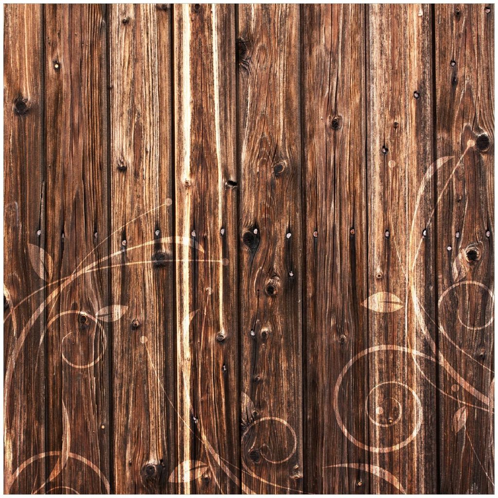 Wallario Memoboard Magnettafel aus Glas, Größe 50 x 50 cm, Motiv Holz in dunkelbraun mit Blumenmuster - Schnörkel