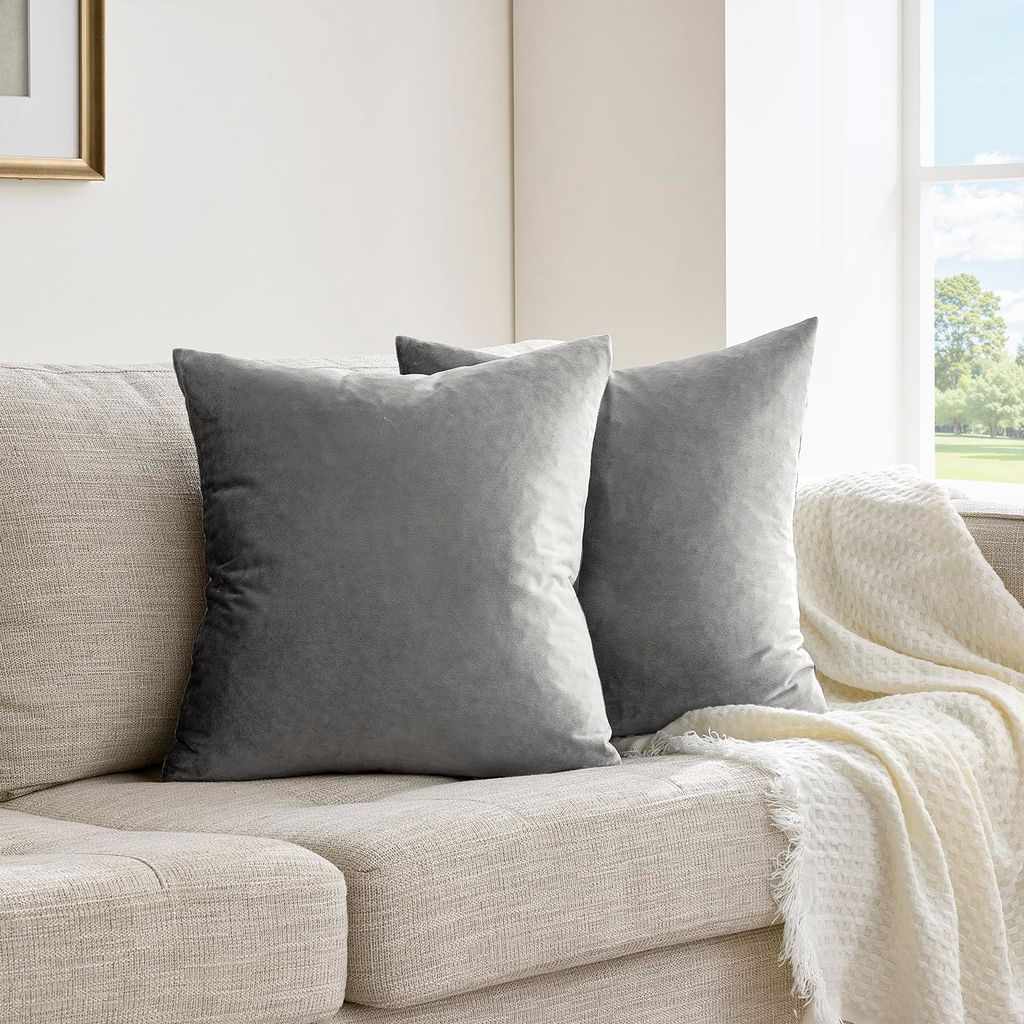 Set mit 2 dunkelgrauen Samtkissenbezügen, dekorative Kissenbezüge für Wohnzimmer, Schlafzimmer, Sofa, Auto, 40 cm x 40 cm