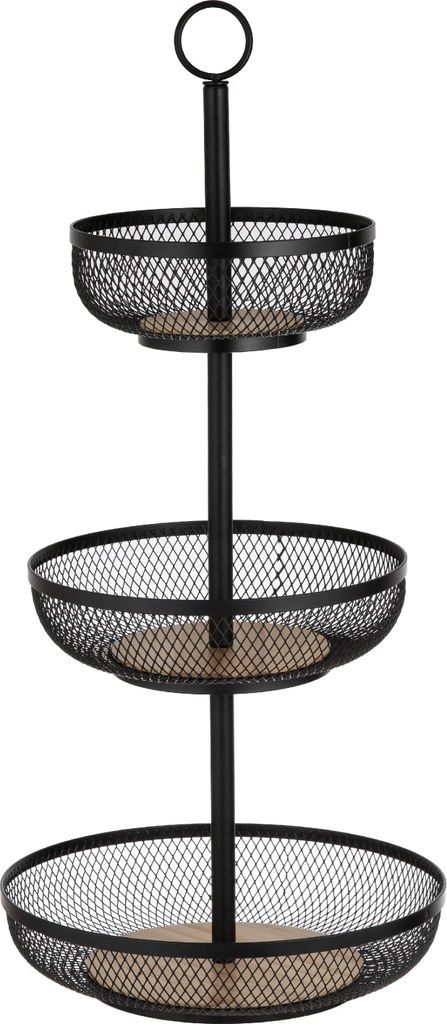 Ladelle Olsen 3-etagiger Gitter- Früchtekorb Etagere Robust 31,5x31,5x54cm, Farbe:Schwarz