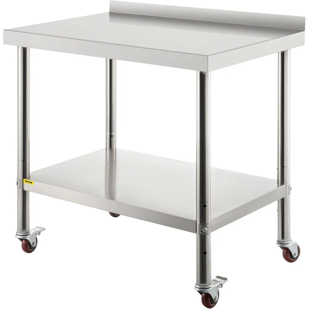 Table inox professionnelle mobile 76x61cm : cuisine propre et ordonnée