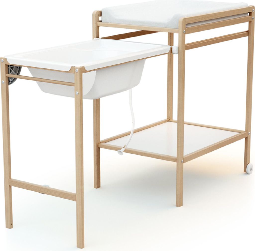 WEBABY - Wickeltisch mit Badewanne ESSENTIEL Buche Lackiert | Maße aufgeklappt (L x B x H): 148 x 58 x 94 cm | Maße zusammengeklappt (L x B x H):...