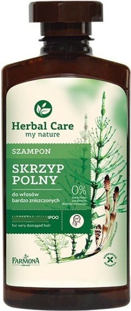 A bottle of shampoo with plant illustrations.