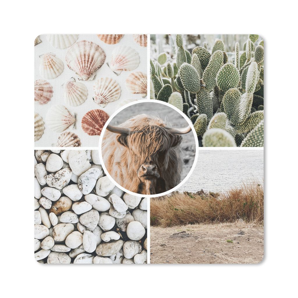MuchoWow Mauspad Mousepad Schottischer Highlander - Collage - Steine - Sand 30x30 cm - Mousepads - Maus Mat - Pad - Mausunterlage - Gaming