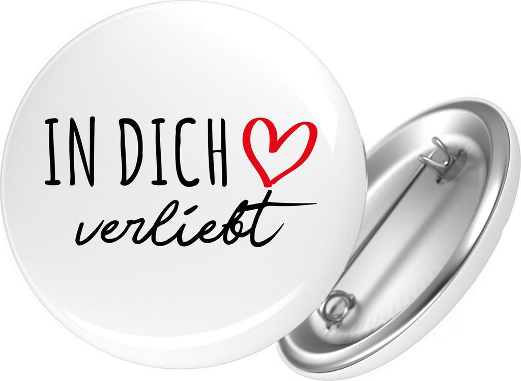 Huuraa Button In dich verliebt 25mm rund mit Sicherheitsnadel Ansteckbutton Geschenkidee