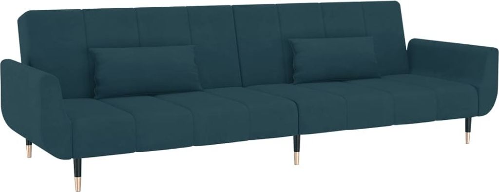 Schlafsofa 2-Sitzer mit 2 Kissen Blau Samt