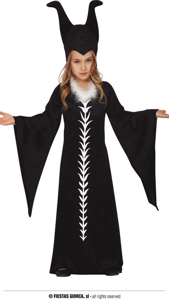 Hexenzarin Zaubermantel Halloween Kreation Dunkle Magierin Mächtige Hexe Fantasiekostüm Magische Robe Kinderparty, Größe: 128/134 Farbe: Schwarz