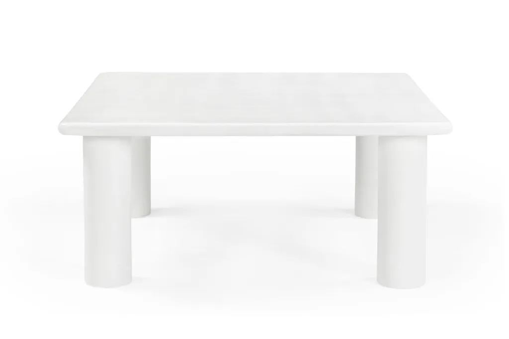 Table basse bois massif blanc 80x80 cm Sutri stable et facile à laver