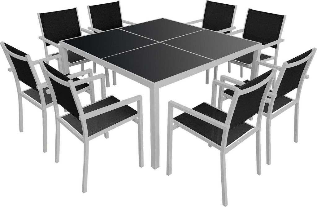 Gartenmöbel CAGLIARI aus schwarzem Textilene 8-Sitzer - Aluminium grau