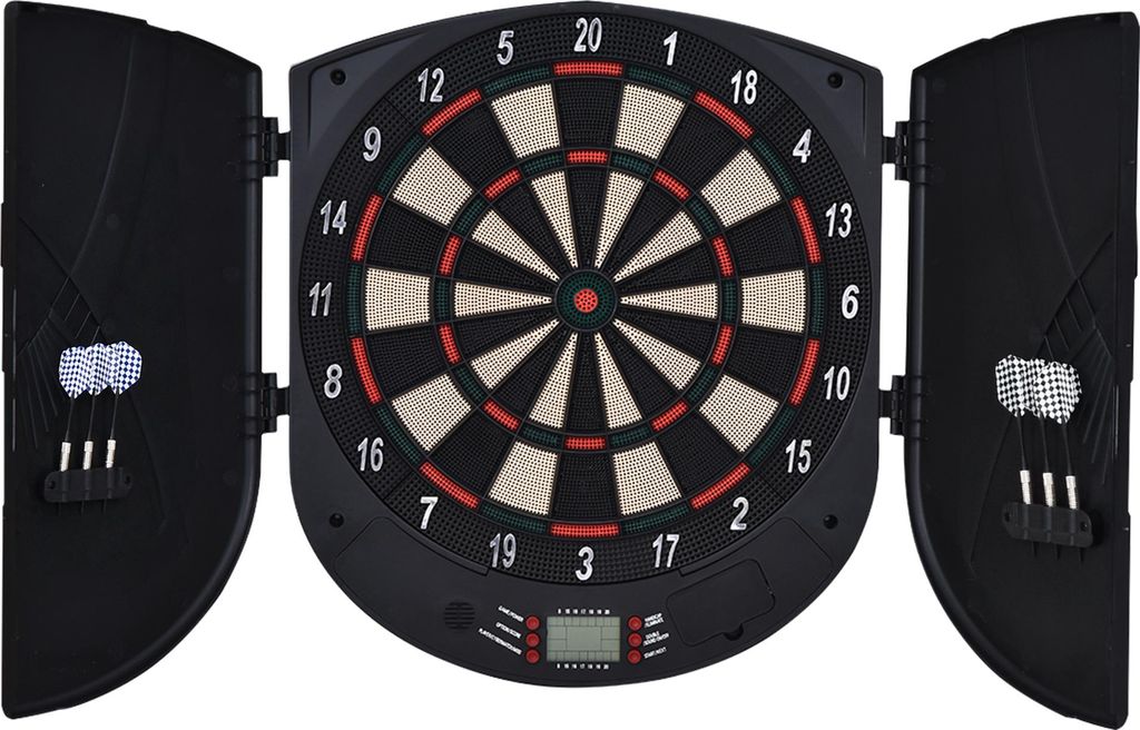 Elektronische Dartscheibe Dartboard mit Sprachansagen Englische Stimme LED-Anzeigen 6 Darts 26 Spiele 185 Varianten Dartautomat mit Tür Dartscheib...