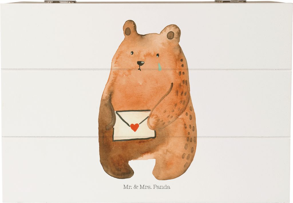 Mr. & Mrs. Panda Holztruhe Bär Vermissen 22 x 15 cm - Weiß - Geschenk, fotobox, Verreist, Freundin, Liebeskummer, Reise, Holzkiste mit Deckel, Un...