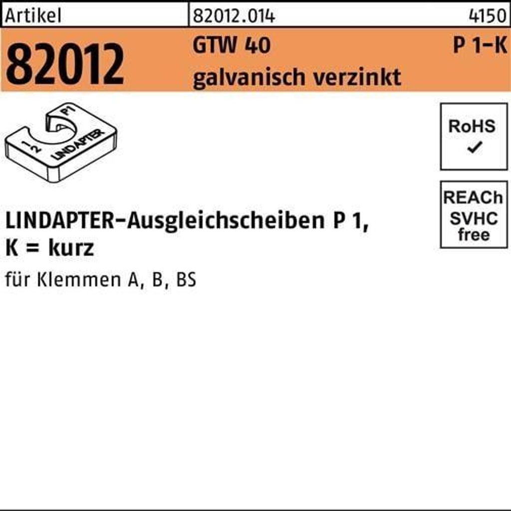 Ausgleichscheibe R 82012 GTW 40 P1 M 16 / 8,0 galvanisch verzinkt